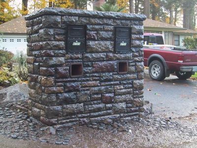 Stone veneer security mailbox built in Lincoln County, Oregon